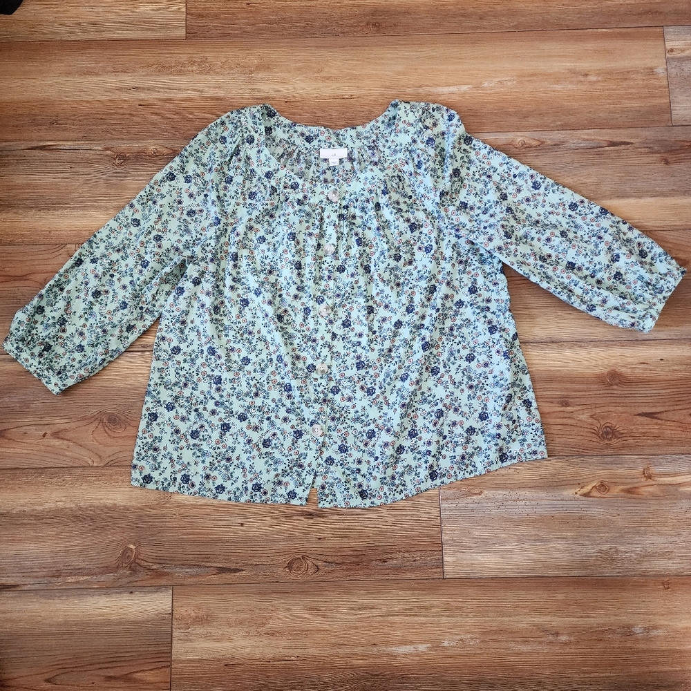 J. Jill Floral Blouse in Blue and Green